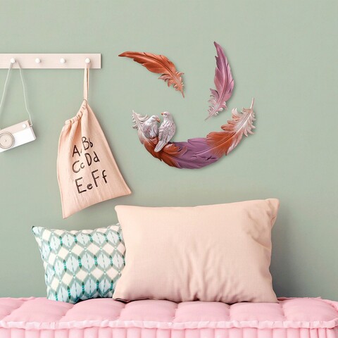 Decoratiune de perete, Love Birds, Poliester, Roz / Portocaliu
