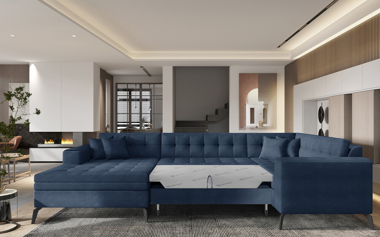 Coltar extensibil stanga 5 locuri ELTAP, MON-LT-40PO, Montez, 340x180x93 cm, lemn/poliester, albastru inchis - view 2