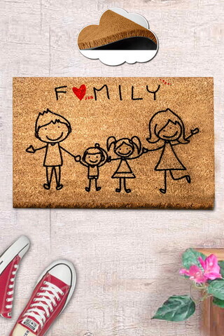Covoras de intrare, Coco Nuclear Family, 40x60 cm, COIR, Multicolor