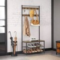 Cuier cu bancheta si pantofar, Vasagle, 70 x 32.5 x 175  cm, PAL/otel, maro rustic