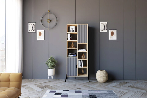 Corp biblioteca, puqa design, otranto, 58.6x160x30 cm, pal, stejar safir / antracit