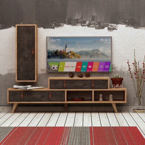 Comoda tv, mod design, joseph, stejar / gri închis