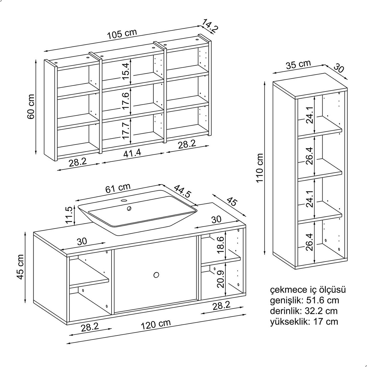 Set Dulap de Baie cu Chiuvetă și Oglindă (3 Piese), Hanah Home, 2559, MDF, Maro — imaginea 7