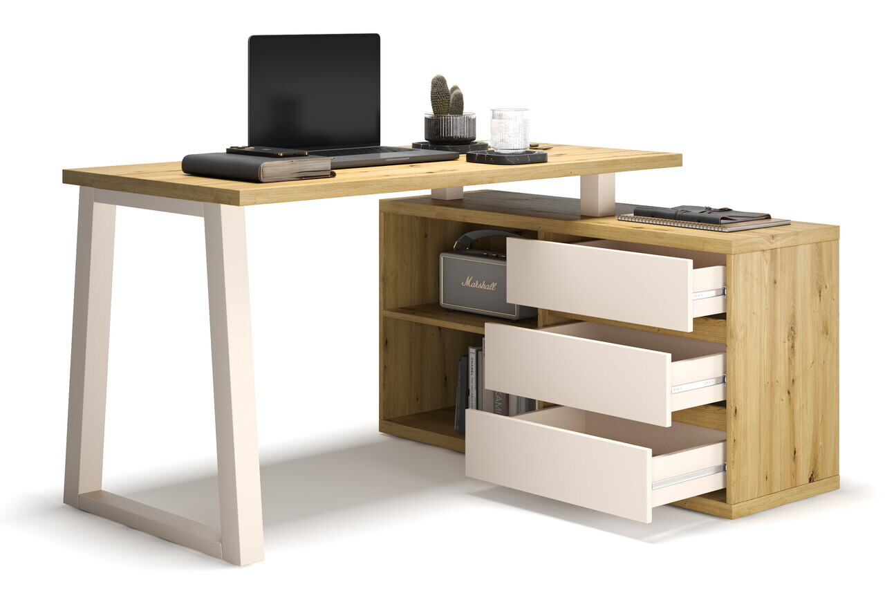 Birou cu dulap lateral ADRK, Iwo II, 135x115x75.2 cm, PAL laminat, artisan/casmir — imaginea 2