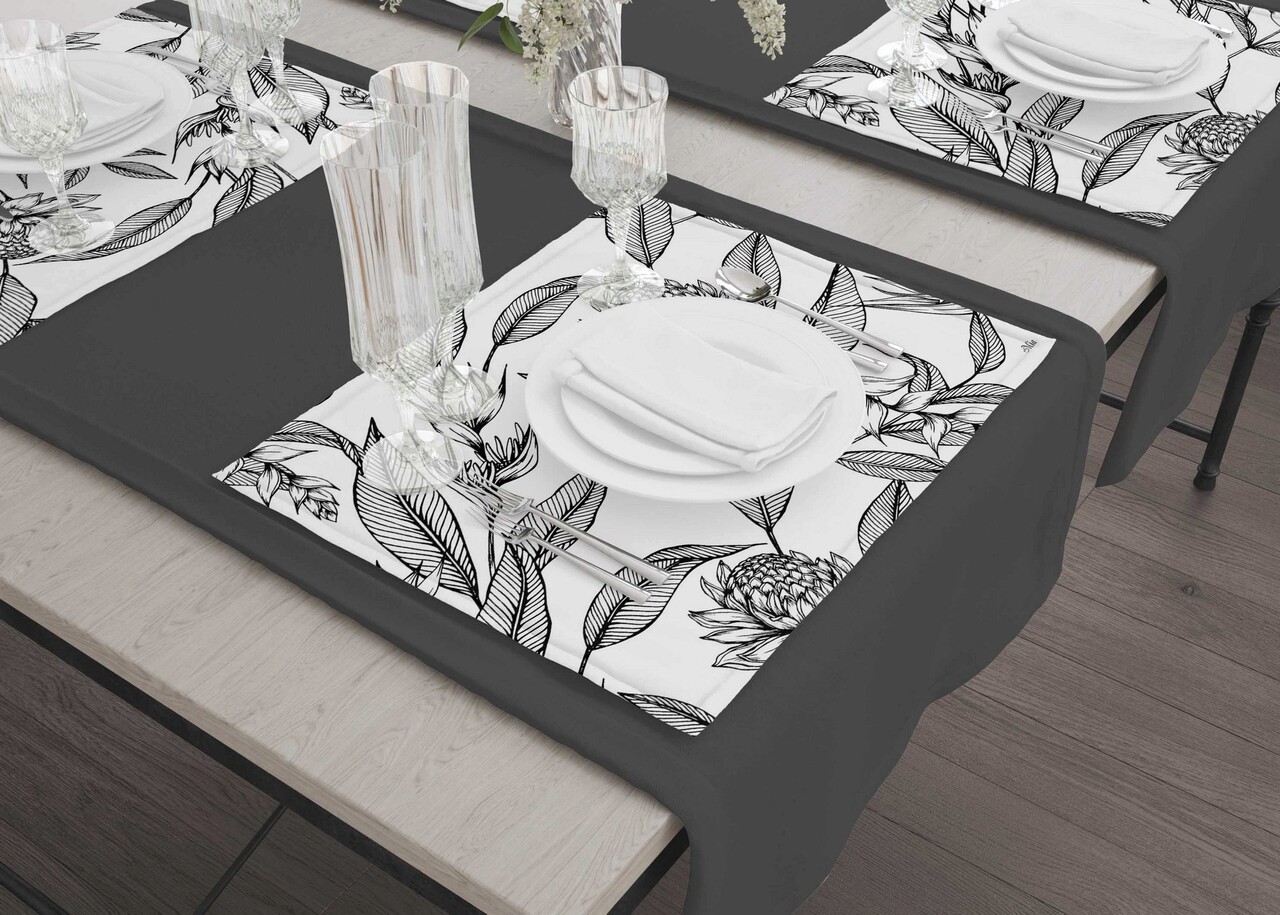 Set suporturi pentru farfurie, Mia, 742TMA7805, Poliester, Alb/Negru