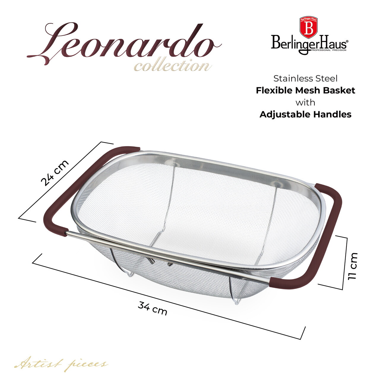 Strecuratoare cu manere reglabile Berlinger Haus, Leonardo, 34x24x11 cm, inox 18/10, argintiu/visiniu - imagine 7