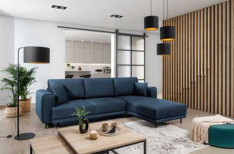 Coltar extensibil dreapta 4 locuri ELTAP, RT-40NU, Dalia, 289x190x95 cm, lemn/poliester, albastru inchis