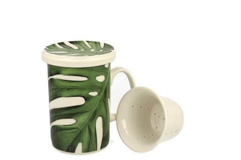 Cana cu infuzor Mostera, Duo, 320 ml, portelan, verde
