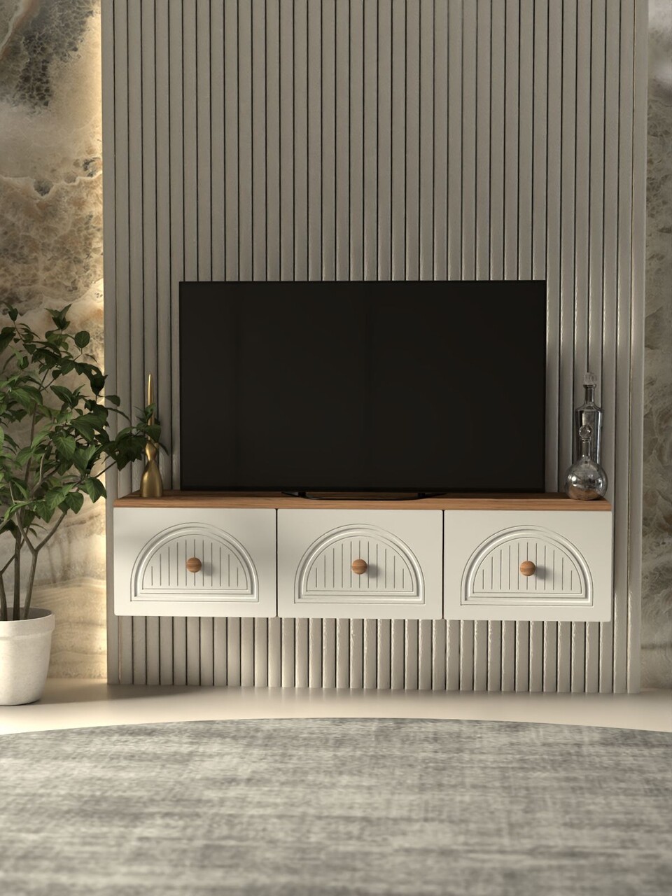 Comoda TV, Hanah Home, Modena 135, 135x32x35 cm, PAL, Pin Atlantic / Alb - view 2