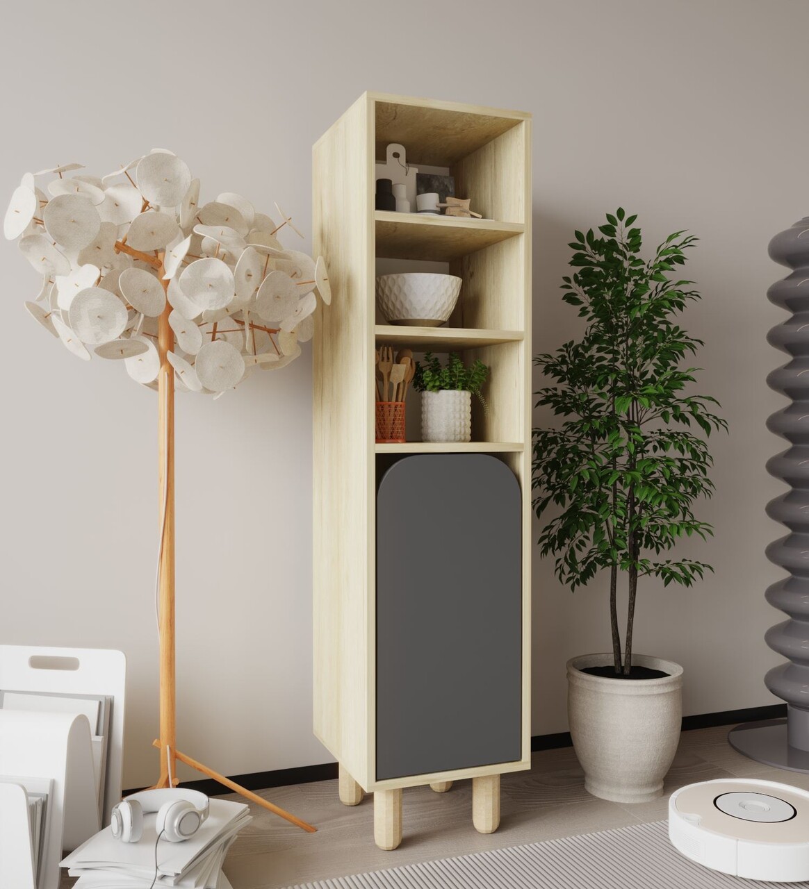 Dulap multifunctional, Hanah Home, Parma 1, 37x155x40 cm, PAL, Stejar safir / Antracit - view 2