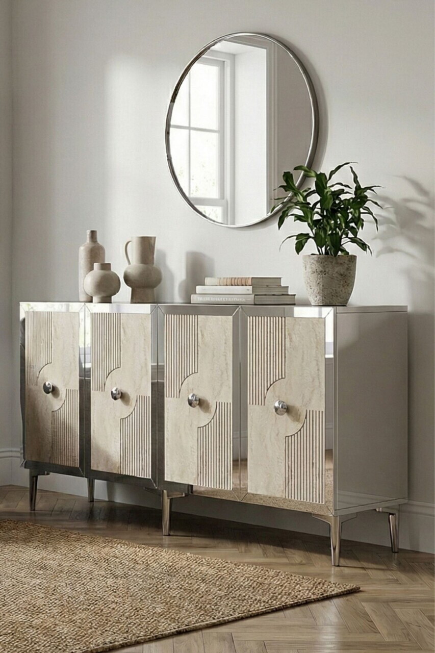 Consola, Hanah Home, Pega 150, 125x75x32 cm, White / Travertine / Silver — imaginea 3