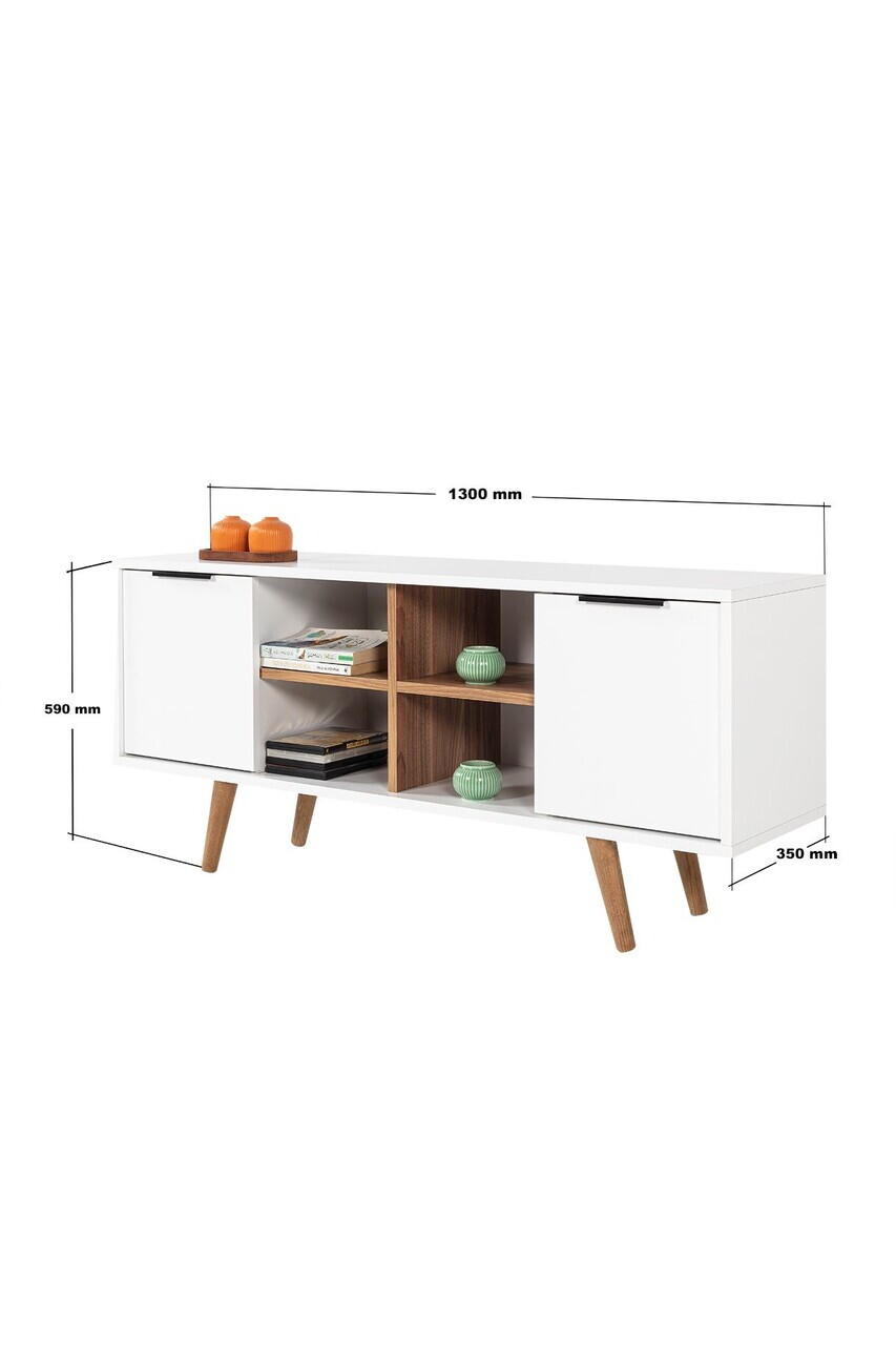 Comoda TV, Hanah Home, Sina 3318, 130x59x35 cm, PAL, Alb/Maro — imaginea 7