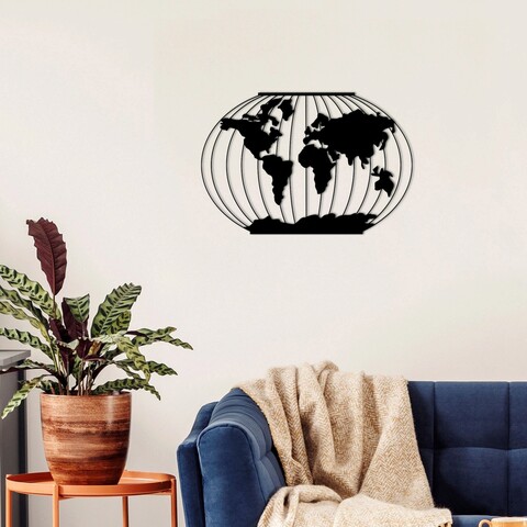 Decoratiune de perete, meridian, metal, dimensiune: 43 x 65 cm, negru