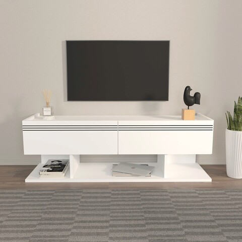 Comoda tv, zena home, kaşe, 120x40x35 cm, pal, alb