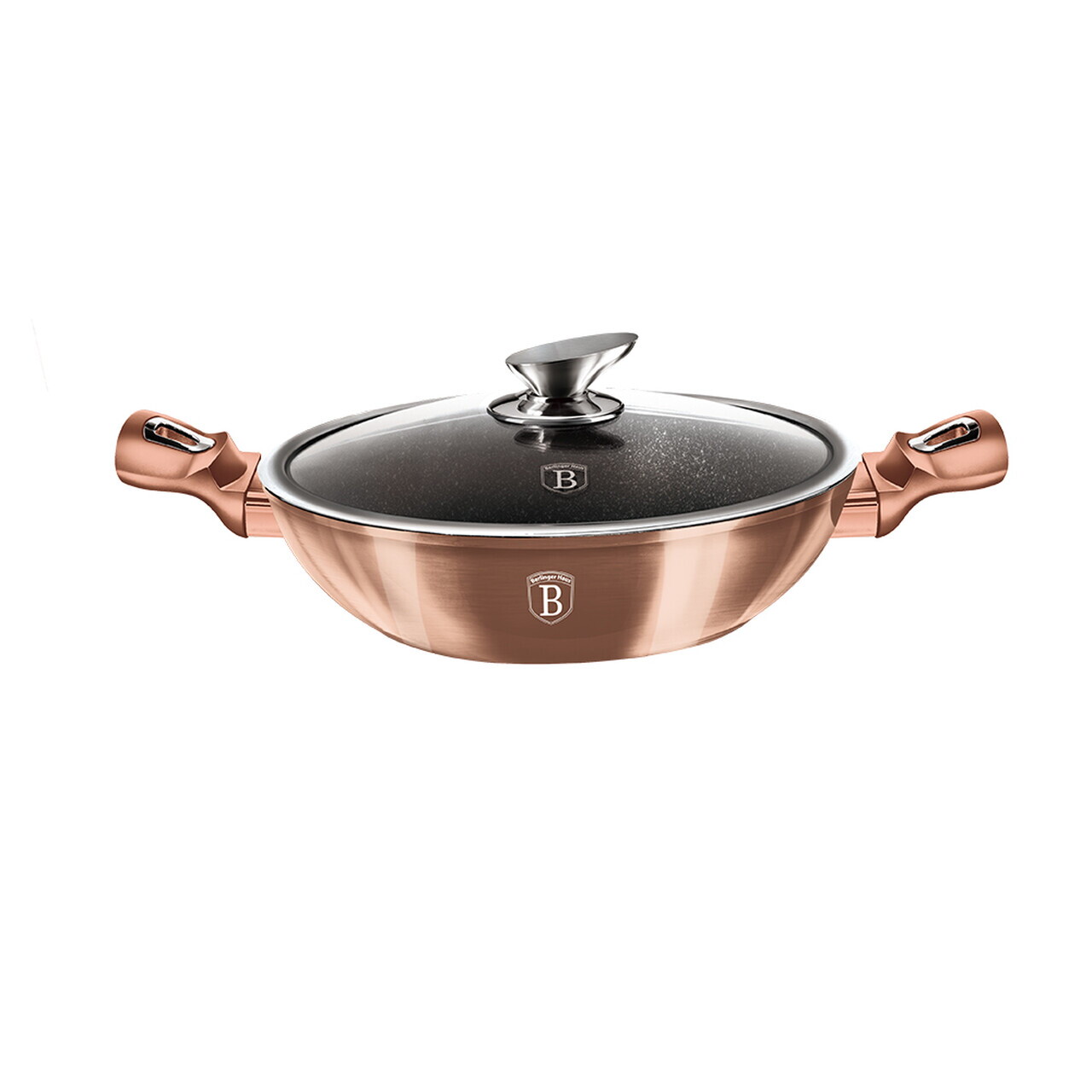 Tigaie Wok cu capac Berlinger Haus, Rose Gold, 30 cm, aluminiu forjat, roz - imagine 2