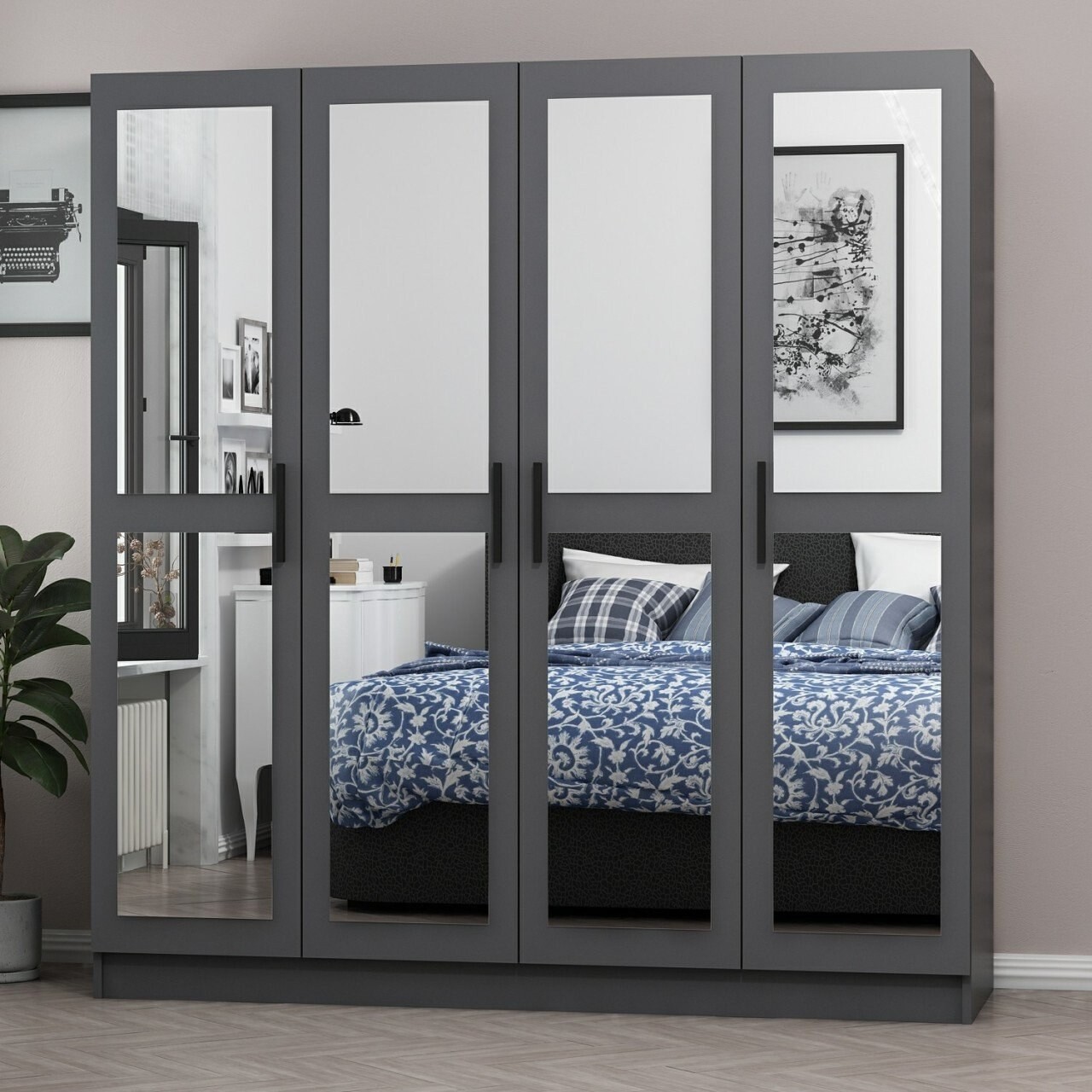 Dulap pentru haine, Minerva, Kale, 180x190x52 cm, PAL, Antracit - 2 | YEO
