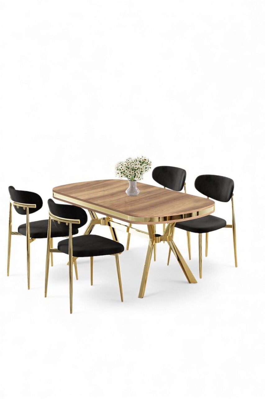 Set masă și scaune (5 bucăți), Hanah Home, Olya, Stejar / Auriu / Negru - view 2