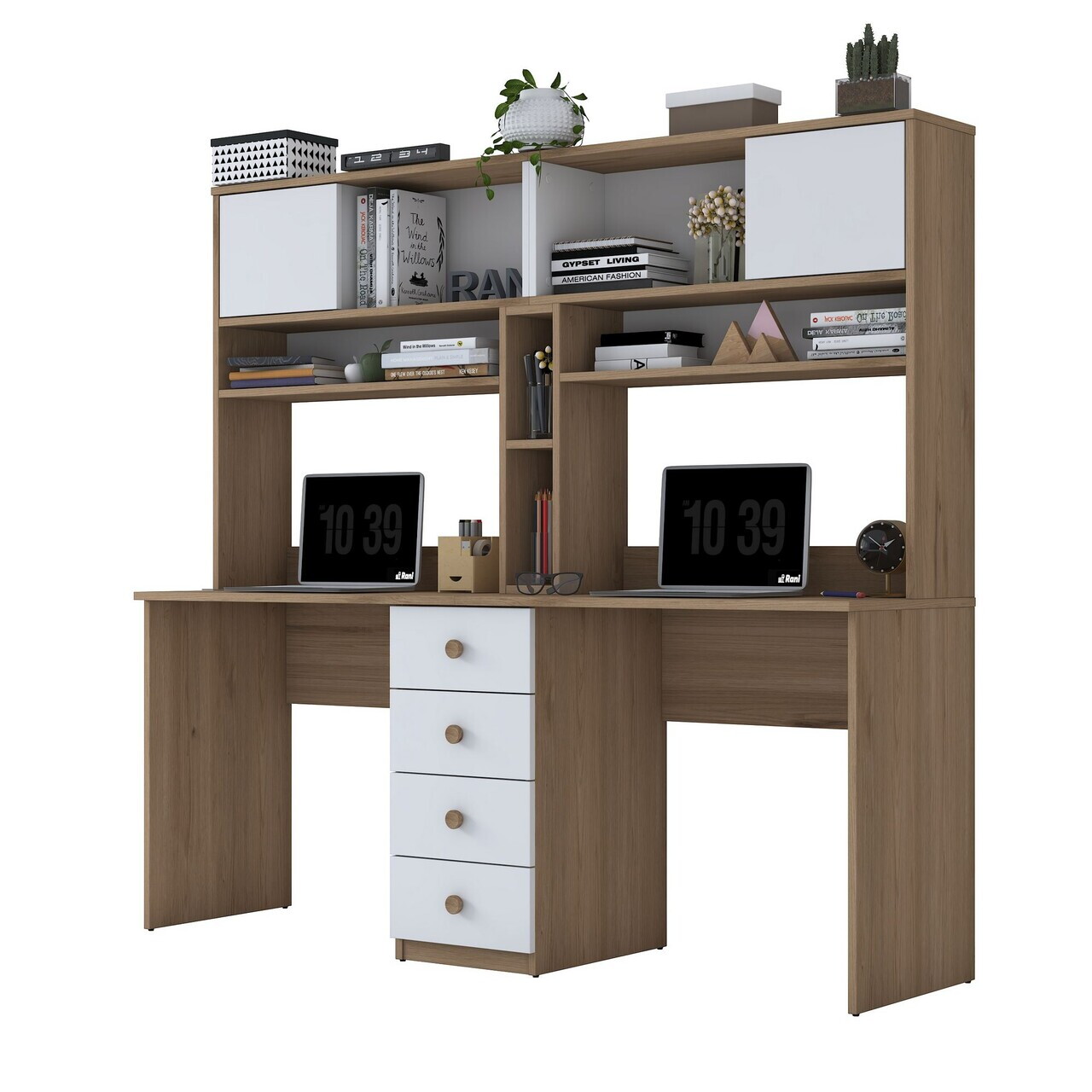 Birou, Hanah Home, HA130, 180x166.3x50 cm, PAL melaminat, Nuc/Alb - view 8