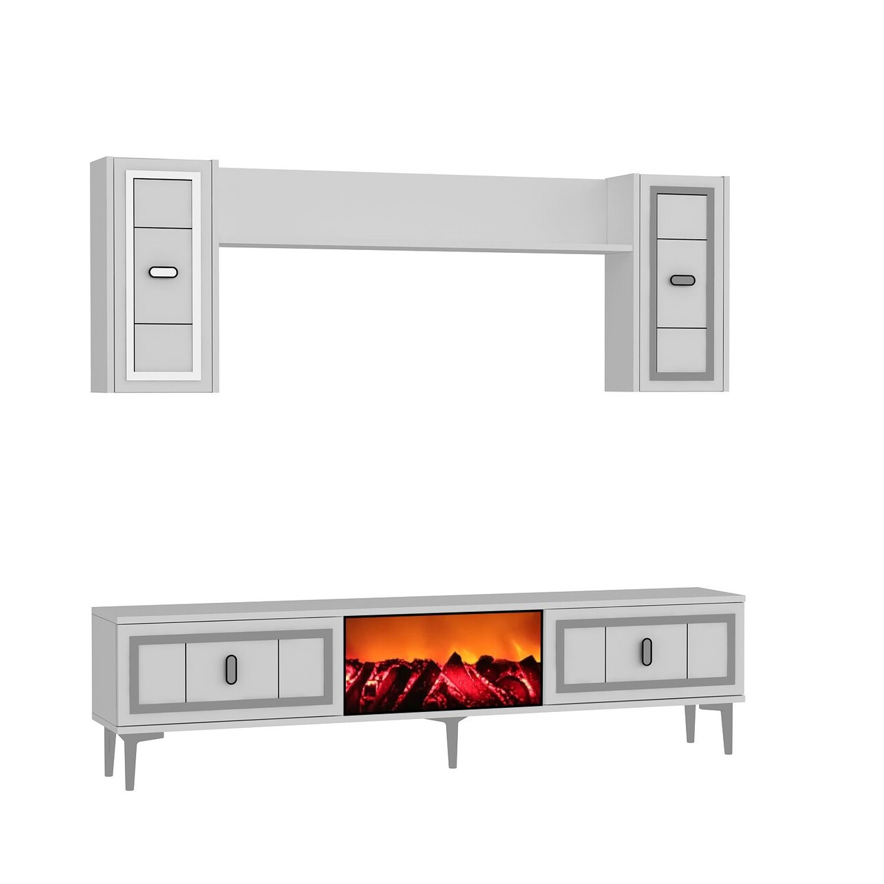 Comoda TV, Hanah Home, Orion Fireplace, 150x44.6x29.6 cm, PAL , Alb / Argintiu - imagine 4
