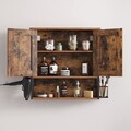 Dulap de perete cu 3 rafturi si suport uscator de par, Vasagle, 60x16x60 cm, PAL/otel, maro rustic