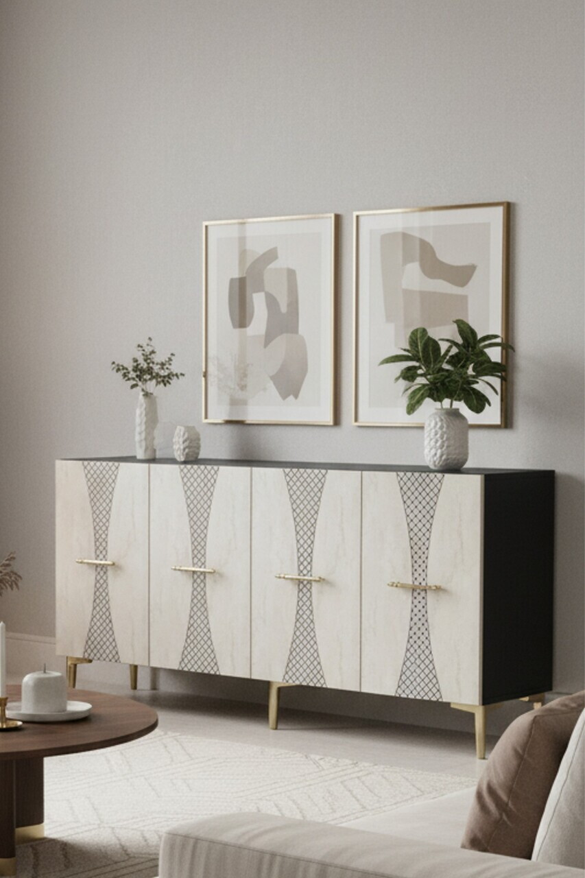 Consola, Hanah Home, Slim 150, 150x75x32 cm, Antracit / Travertin / Auriu — imaginea 2