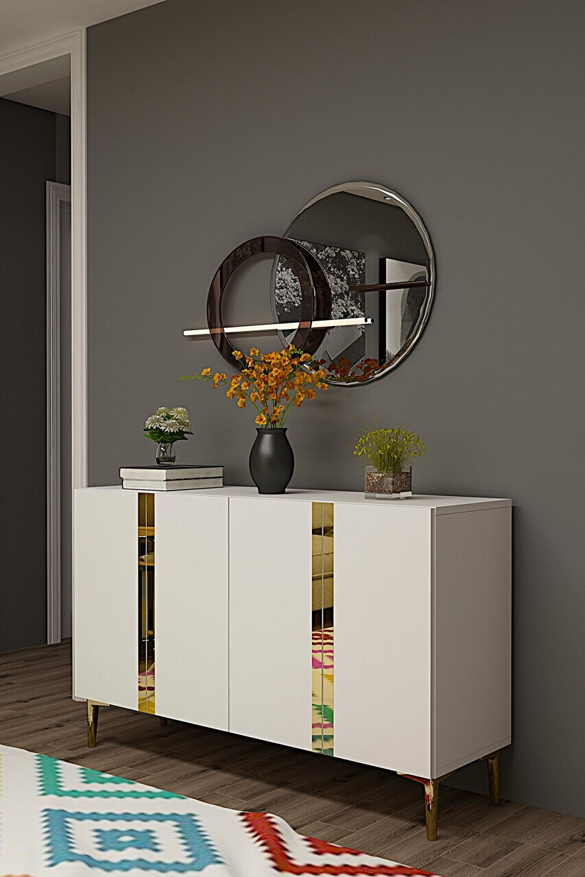 Consola, Hanah Home, Anka 120, 120x75x32 cm, PAL, Alb/Auriu — imaginea 2