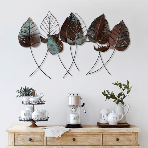 Decoratiune de perete, casting leaf 3, metal, dimensiune: 112 x 67 cm, multicolor
