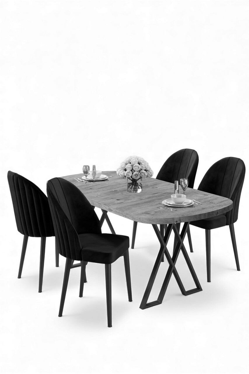 Set masă și scaune (5 bucăți), Hanah Home, Kaye, Pin Atlantic / Negru - view 2