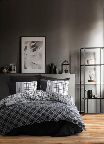 Lenjerie de pat dubla, 4 piese, 200x220 cm, 100% bumbac ranforce, cotton box, carlos, negru