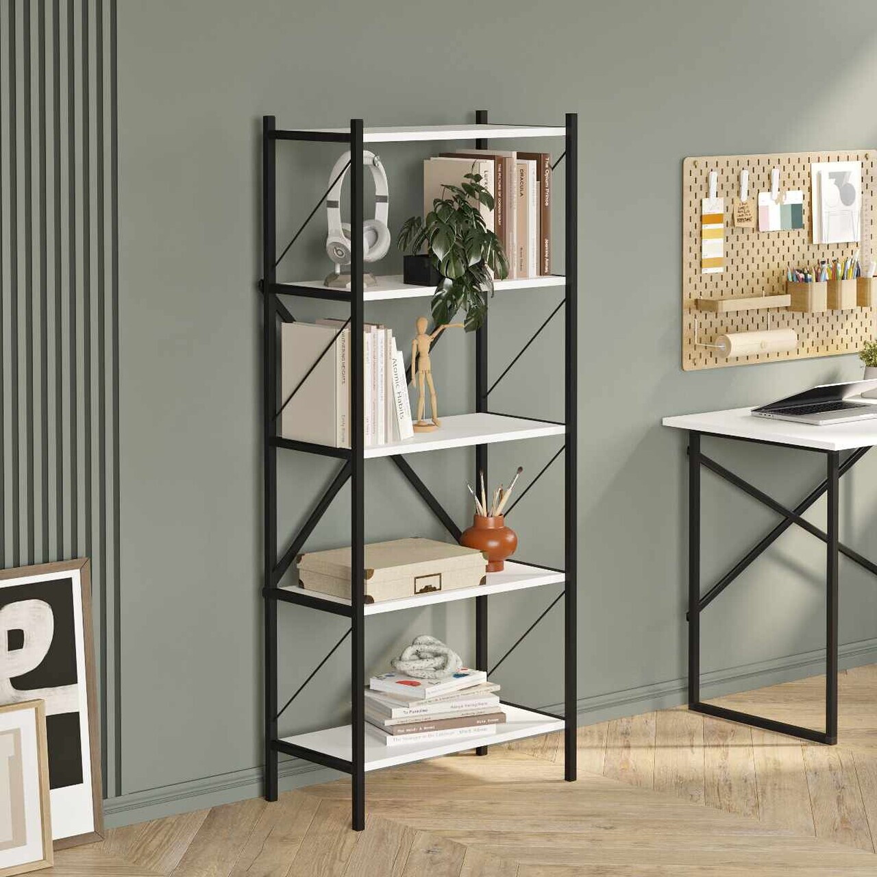 Corp biblioteca Hanah Home London 66x157x34 cm PAL Alb