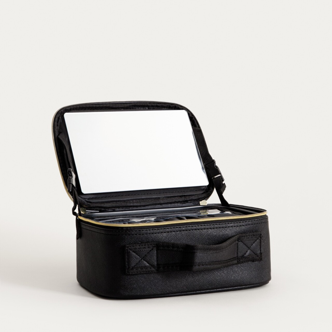 Organizator pentru cosmetice Voyelle, Homla, 24.5x18.5x11 cm, poliuretan/sticla, negru - view 2