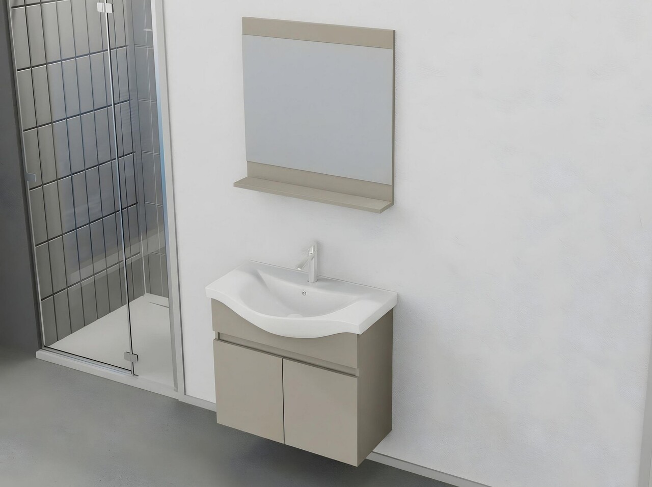 Set mobilier de baie (2 piese), Hanah Home, Mare 80, Latte - view 3