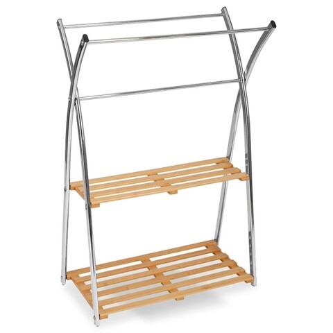 Suport pentru prosoape Percy, Pakoworld, 64x32x97 cm, inox/bambus