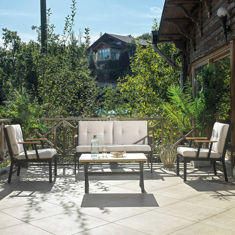 Set mobilier de gradina, heaven, lotus (2+1+1), negru / crem