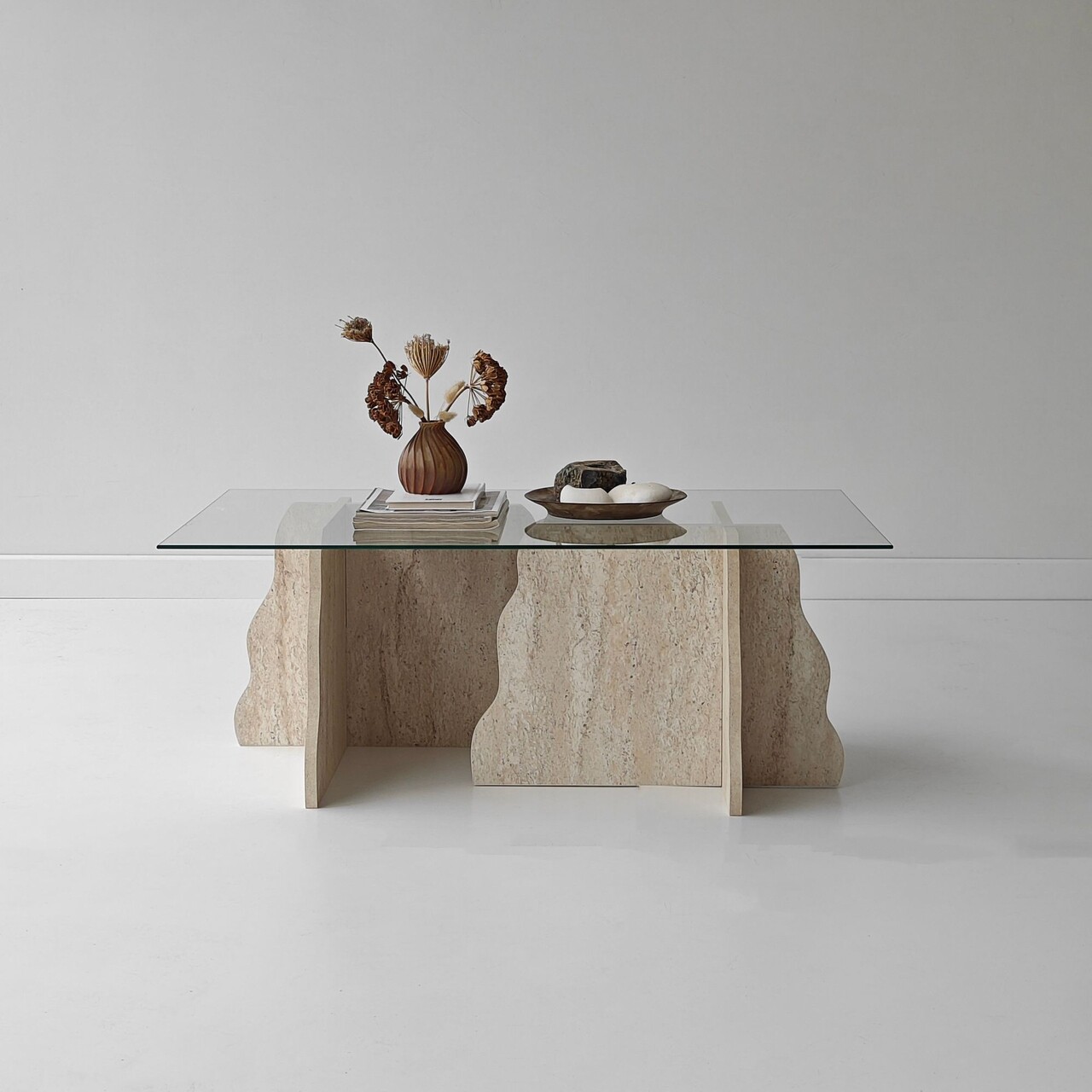 Masuta de cafea, Hanah Home, Canyon, 105x40x65 cm, Travertin / Transparent - view 4
