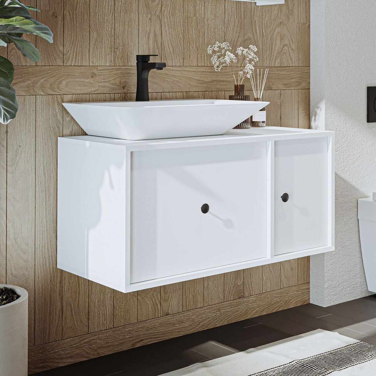 Dulap de baie cu chiuvetă, Hanah Home, 2537, 90x56.5x45 cm, MDF, Alb — imaginea 2