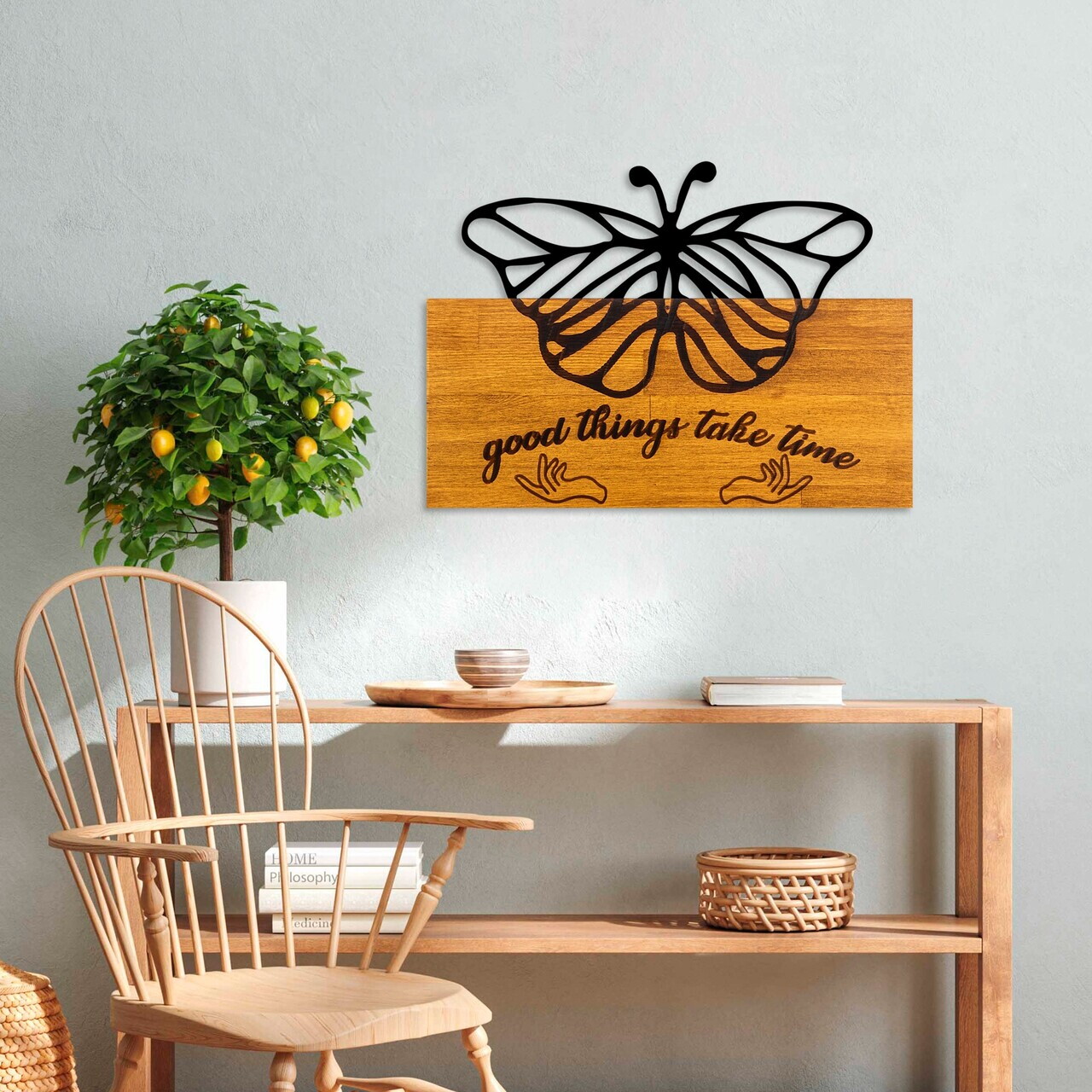 Decoratiune de perete, Butterfly 5, Lățime: 58 cm Înălțime: 42 cm Adâncime: 3 cm, Nuc / Negru — imaginea 2