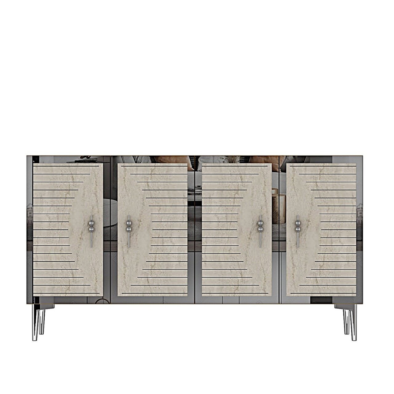 Consola, Hanah Home, Tuna 120, 120x75x32 cm, White / Travertine / Silver - view 4