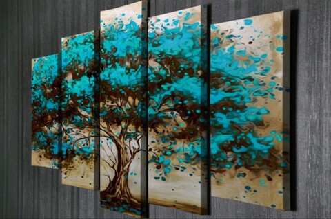 Set 5 tablouri decorative, BC75, Canvas, 70 x 20 cm, Multicolor Majestic