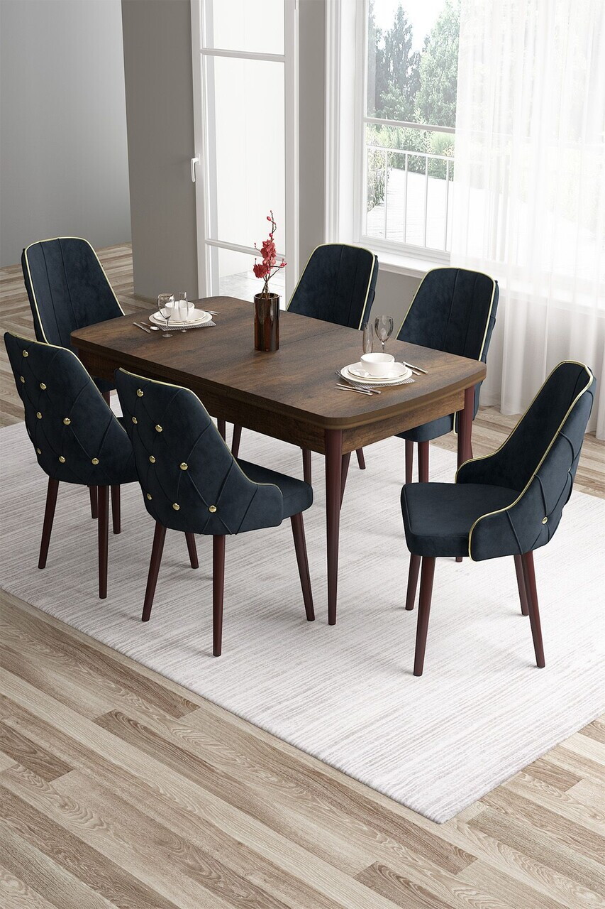 Set masa si scaune (7 piese), Hanah Home, Tia, Model baroc din lemn / Antracit