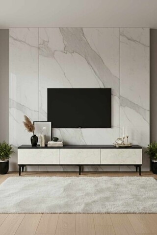 Comoda TV, Hanah Home, Didema 180, 180x40.5x30 cm, Antracit / Travertin