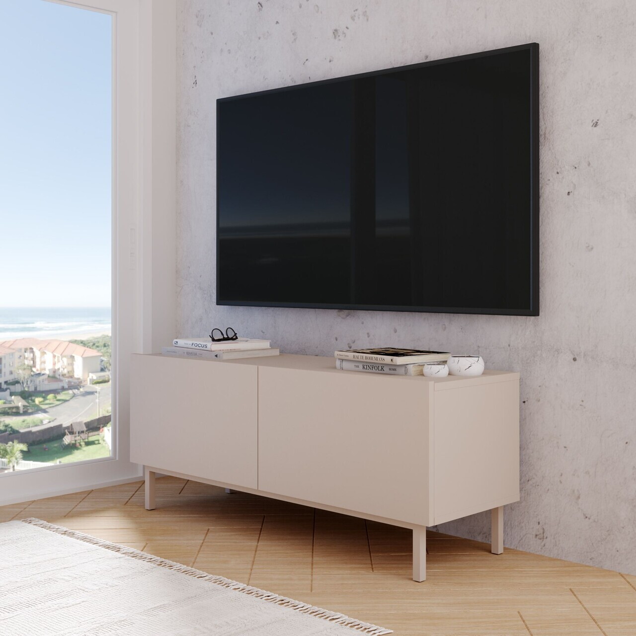 Comoda TV, Hanah Home, Coast, 120x47.3x36.8 cm, PAL, Nisip — imaginea 2