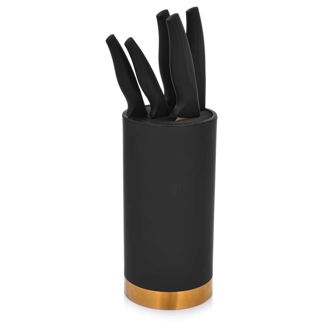 Set 5 cutite si suport Royal, Ambition, 16x11.5x36 cm, otel, negru/auriu