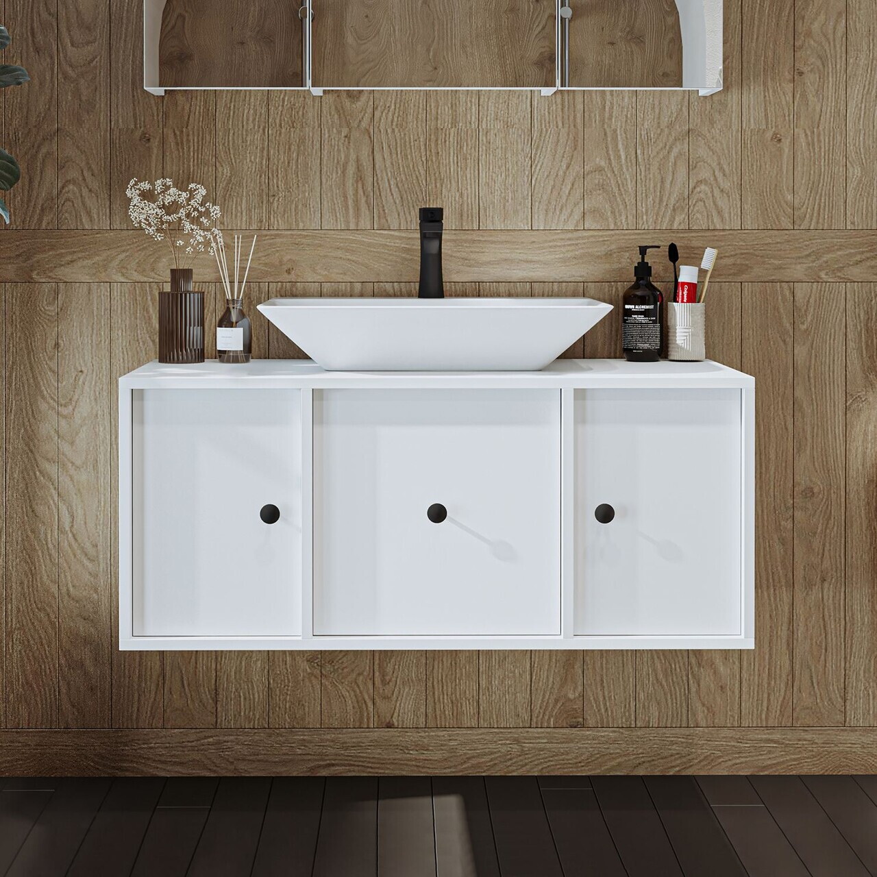 Dulap de baie cu chiuvetă, Hanah Home, 2538, MDF, Alb