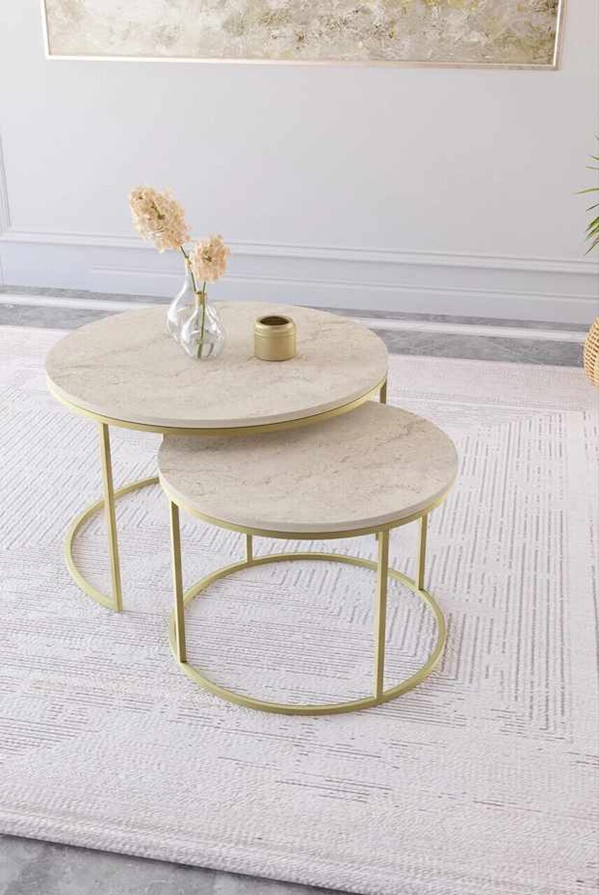 Set masute de cafea, Hanah Home, Milas, Aur / Travertin — imaginea 2