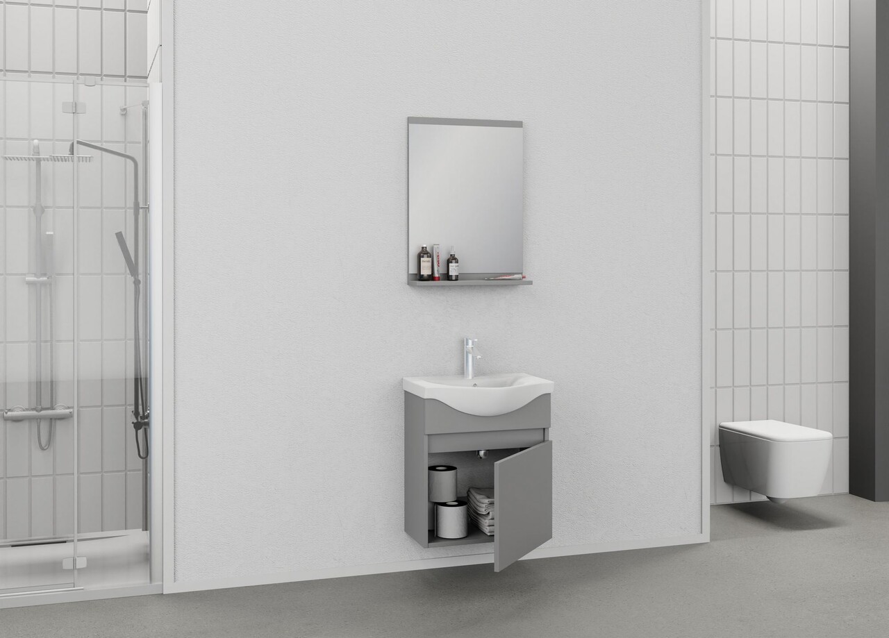 Set mobilier de baie (2 piese), Hanah Home, Mare 55, Gri Mat - view 4
