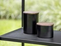 Cutie depozitare alimente, Wenko, Mio, 11 x 11 x 14.5 cm, 1 L, lemn/sticla/silicon, negru/maro