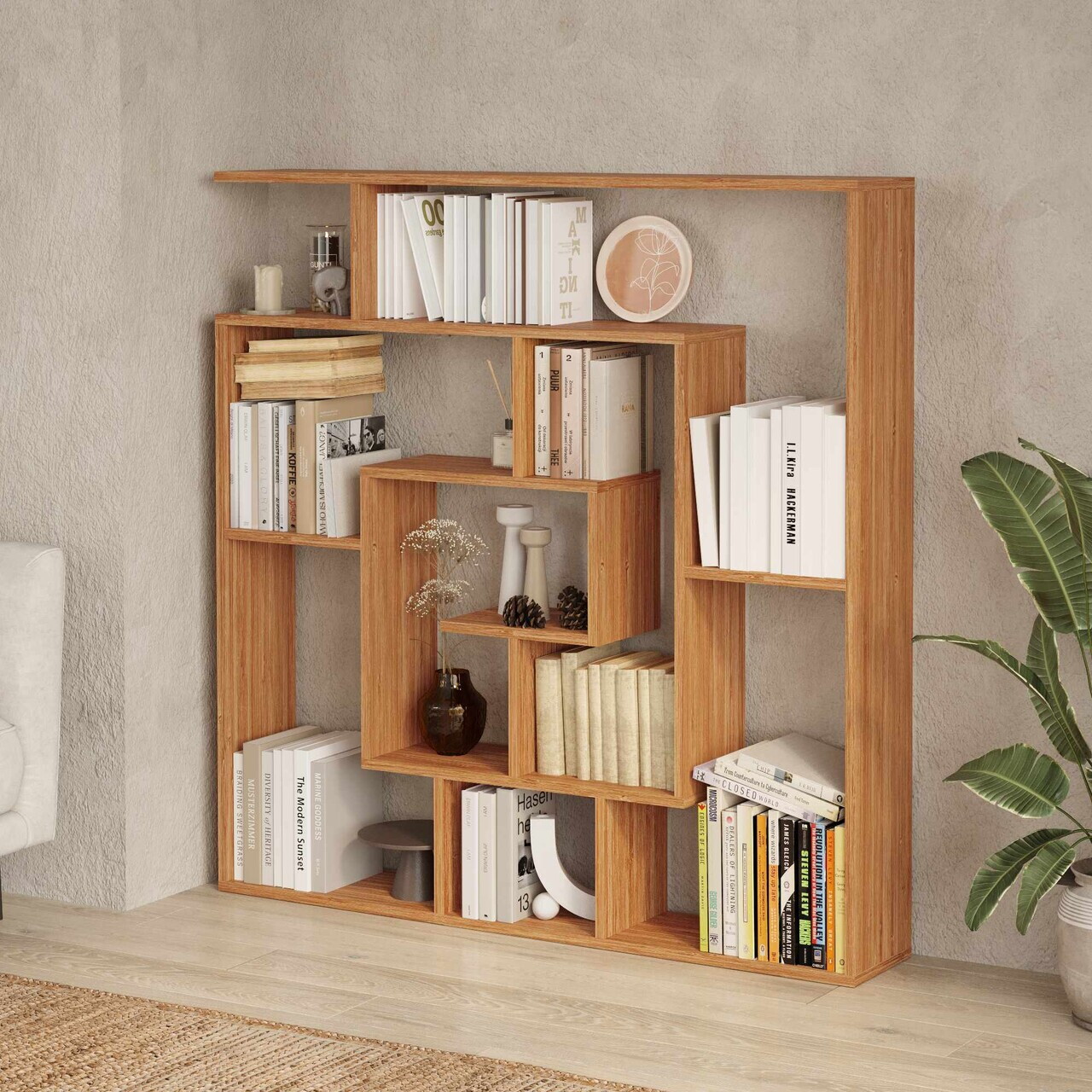 Corp biblioteca Hanah Home Granada 125x128.5x22 cm PAL Natural