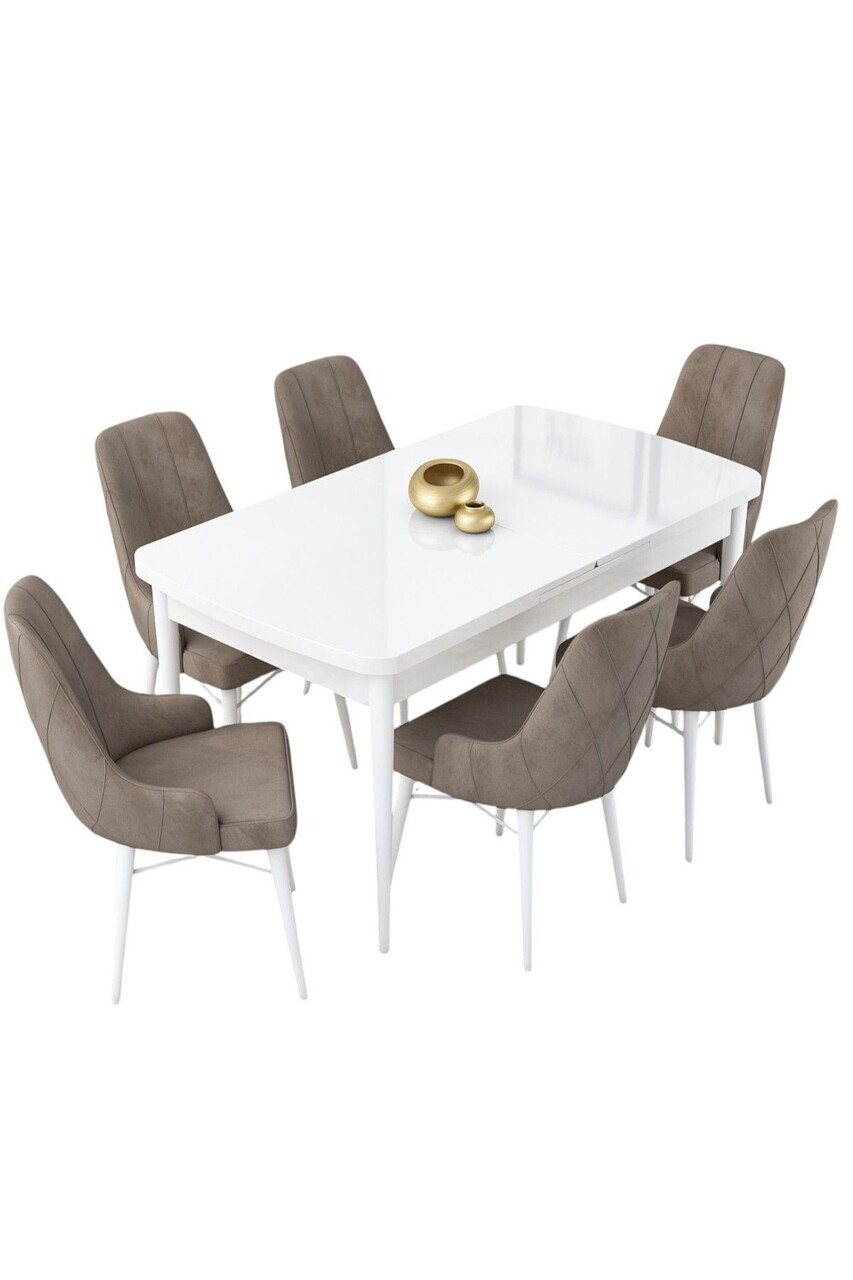 Set masa extensibila si scaune (7 piese), Hanah Home, Lia, Alb / Cappuccino — imaginea 2
