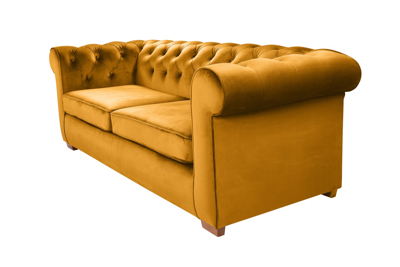 Canapea Extensibila Oxford Chesterfield, 88x216x75 Cm, 3 Locuri, Mustard